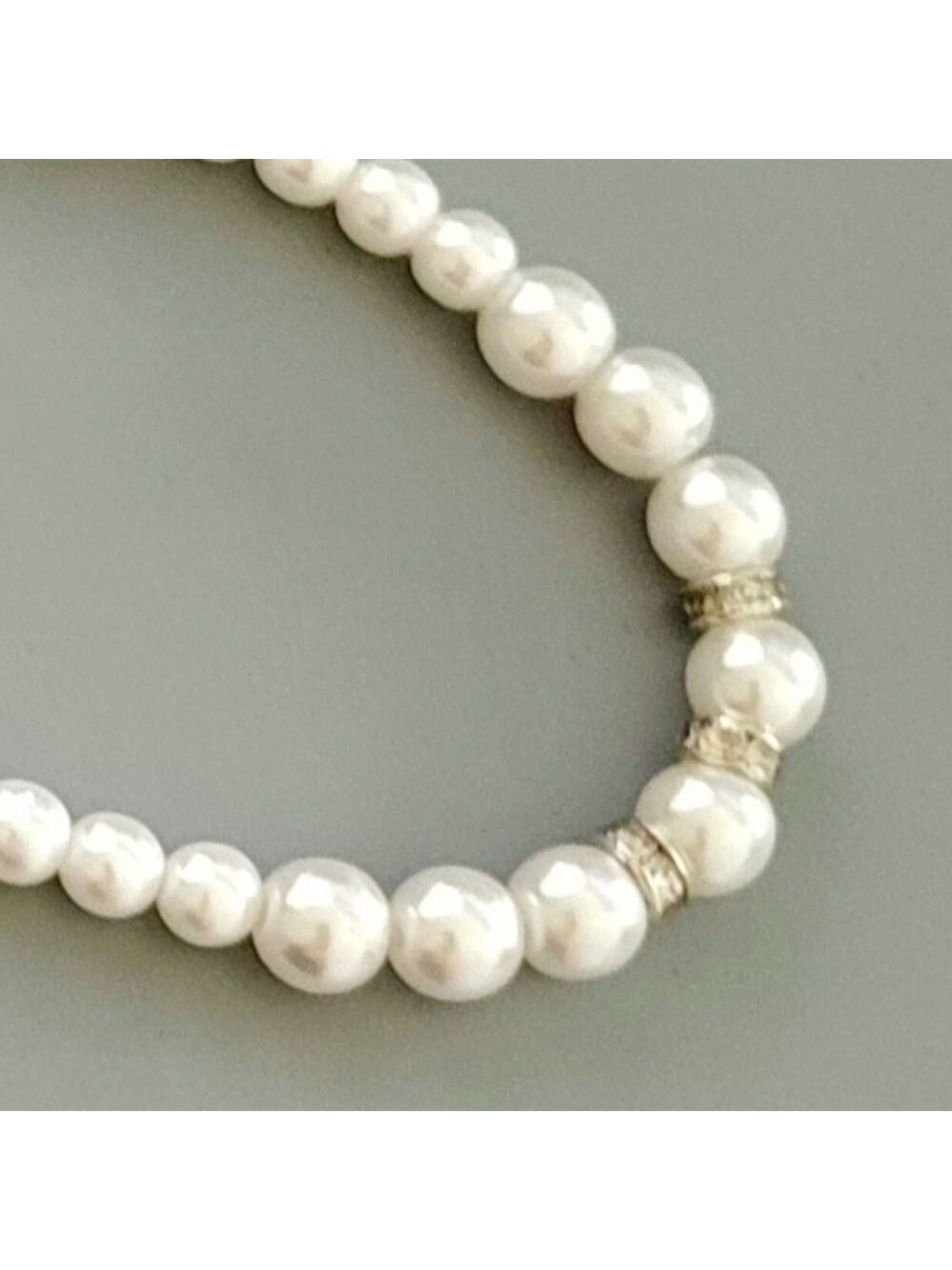 Pearl and Silver Color Crystal Chain Necklace 14"